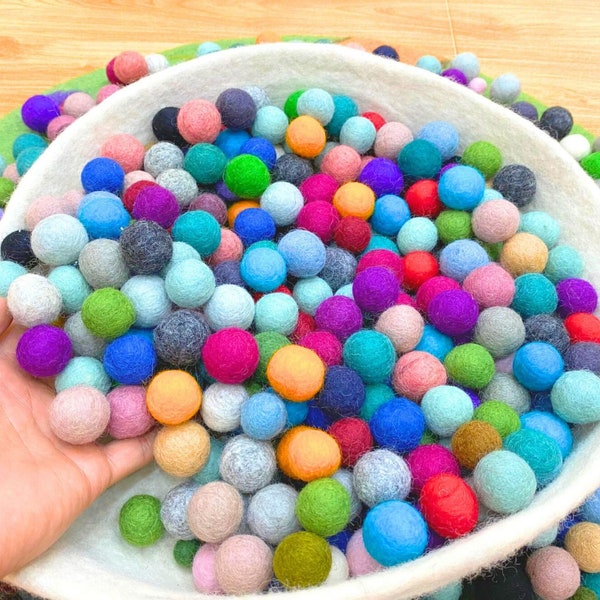 Boules multicolores (18 mm) Promo ! 100 boules de laine colorées | Ensemble écologique pour projets de bricolage et décoration intérieure| Fait main