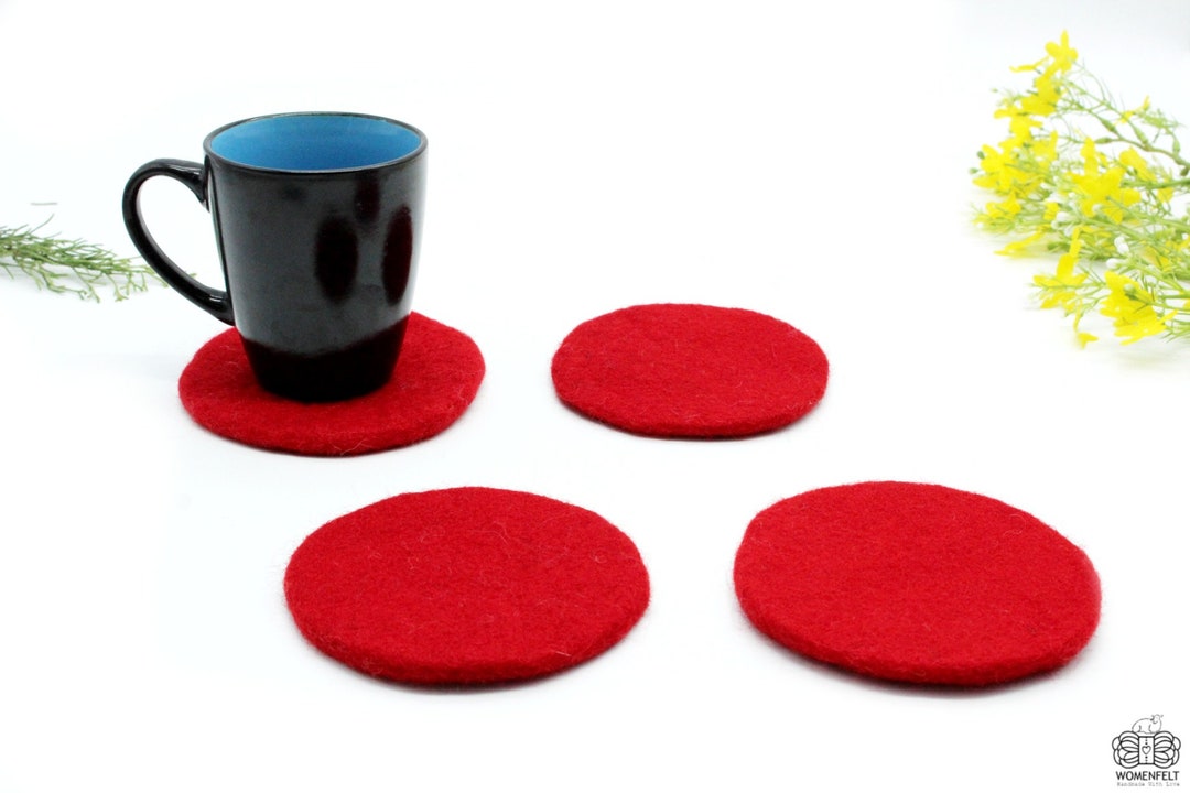 Plain Round Coaster Wool Felted Coaster Kitchen Coaster Etsy