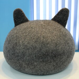 Cat Head Natural Gray Handmade Felted Wool Beds For Your Cat Cat Lovers Gift Made From Pure Natural Wool image 5