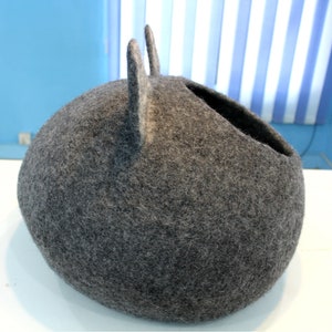 Cat Head Natural Gray Handmade Felted Wool Beds For Your Cat Cat Lovers Gift Made From Pure Natural Wool image 4