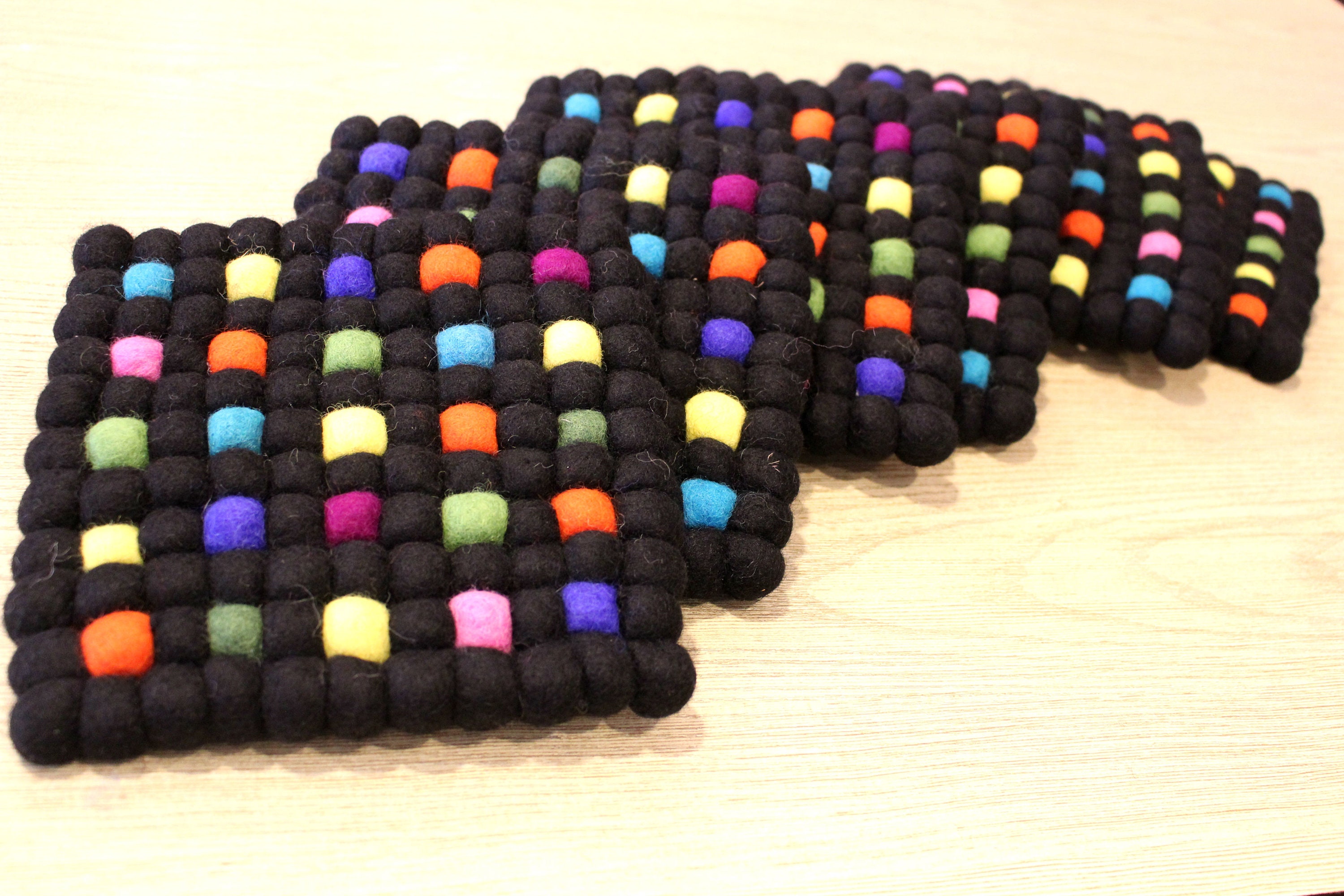 Felt Ball Square Trivets Handmade Pom Pom Trivet Wool Etsy