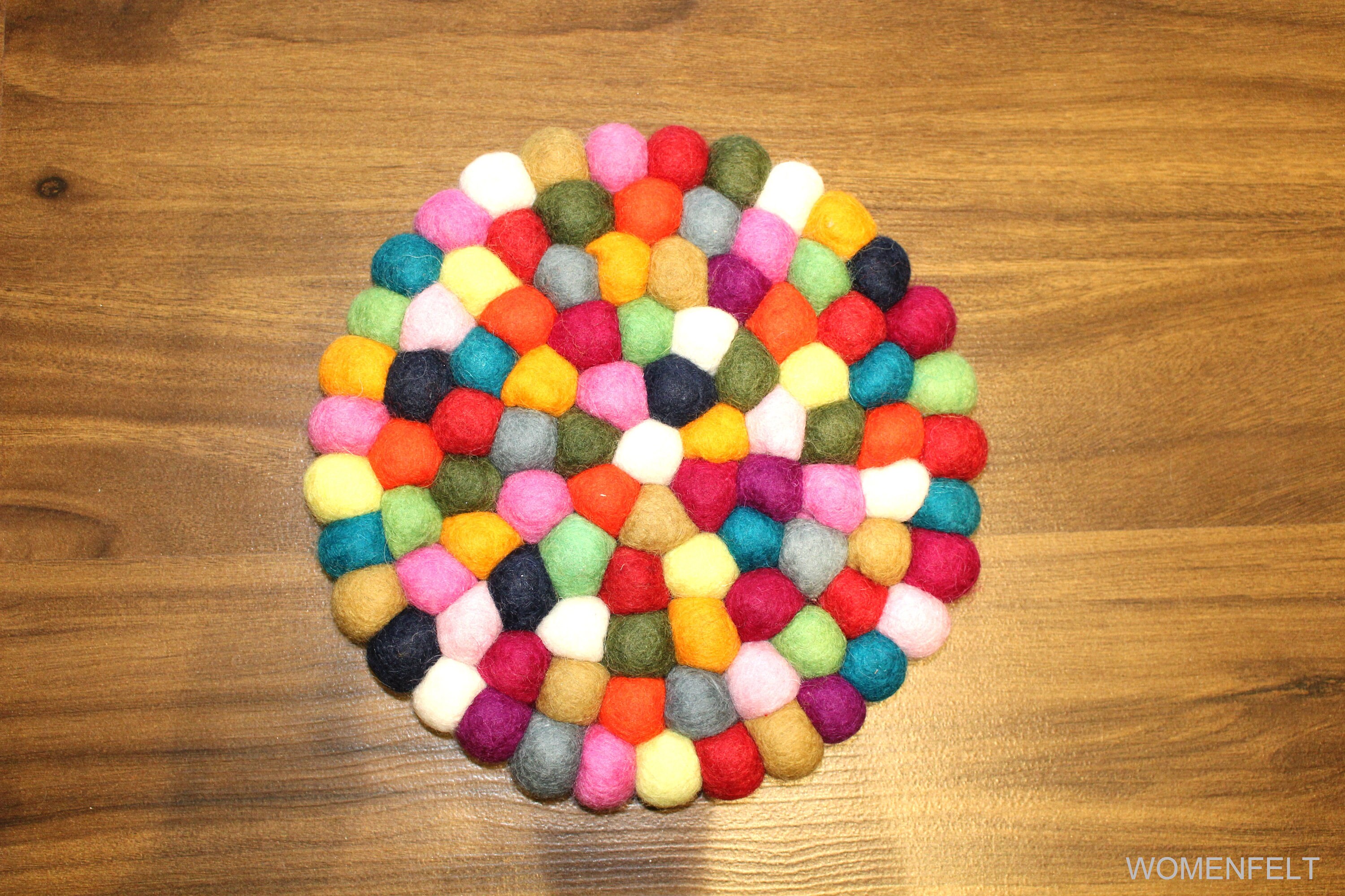 Felt Multicolor Pom Pom Trivet Handmade Rainbow Trivet Etsy