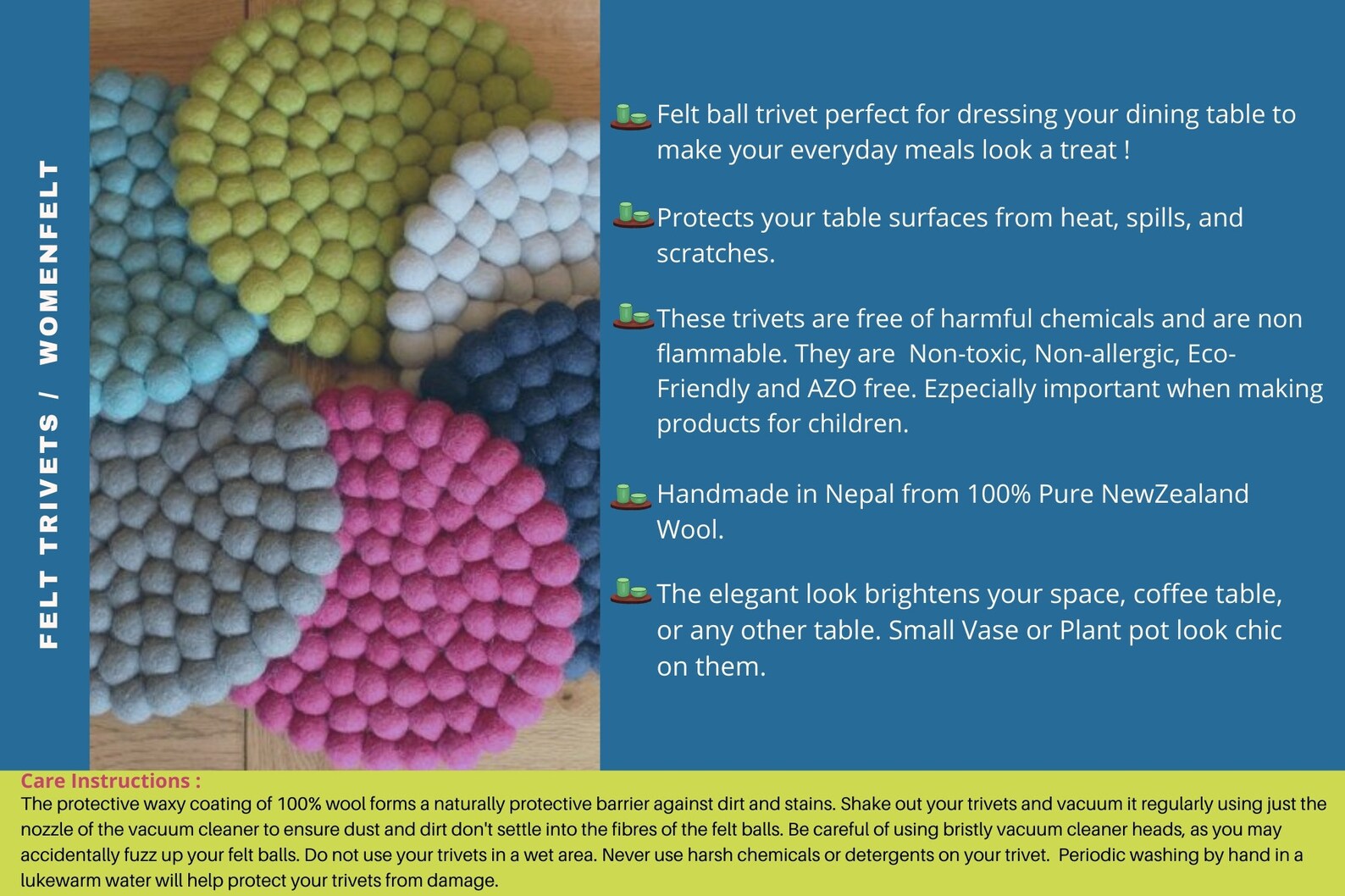 Felt Ball Trivet / Square Trivet / Handcrafted Wool Trivet / Etsy