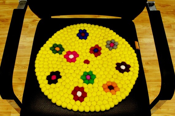 Felt Floral Chair Pad Felt Ball Seat Pad Handmade Felt Seat Cushion Pom Pom Round Mat for Home and Office Etsy Canada