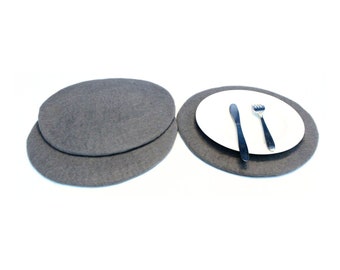Gray Round Table Placemat - felt table pad - Table Decor - Desk Mat - Round Felt Fabric Placemat - table runner - Table protector - 33 CM
