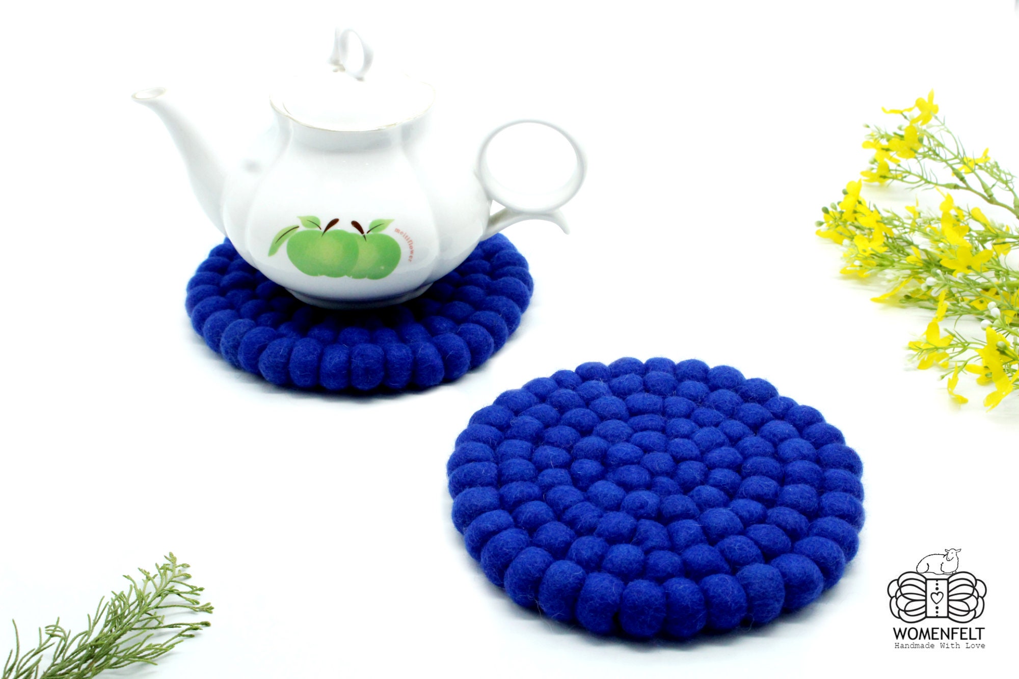 20 cm Felt Round Trivet Set Of 3 To Set Of 6 Handmade Ball Etsy