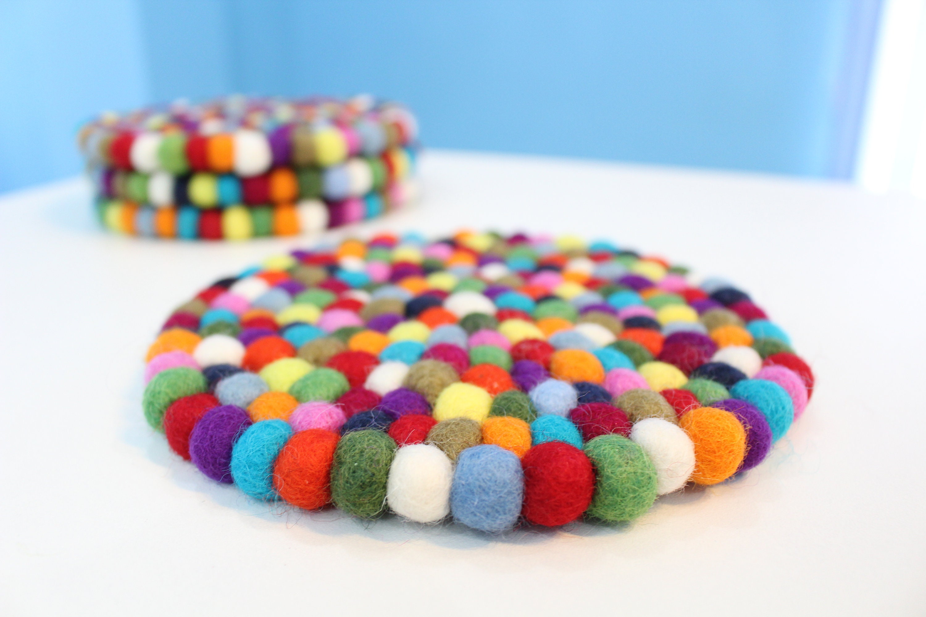 Felt Rainbow Trivet 10 mm Wool Balls Multicolor Trivet Etsy
