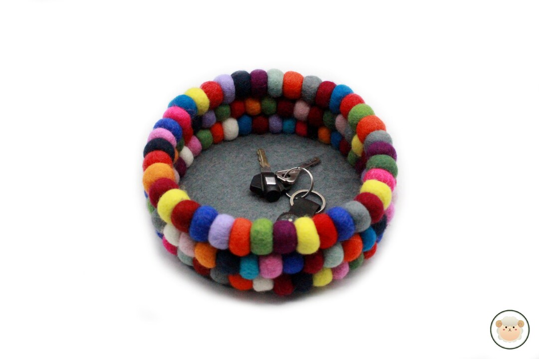 Wool Basket Felt Storage Box Handmade Pom Pom Small - Etsy