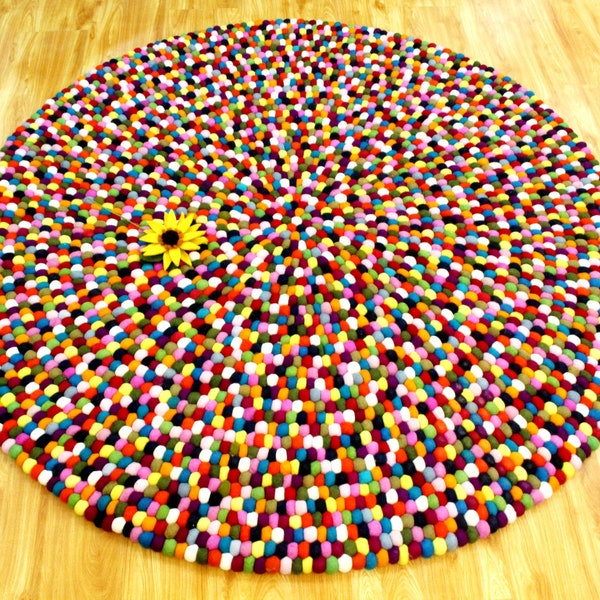 Multicolor Felt Ball Carpet - 40-500cm Handmade Pom Pom Rug - Felt Ball Rug For Home and Office Decor - Wool Nursery Carpet - Area Rug