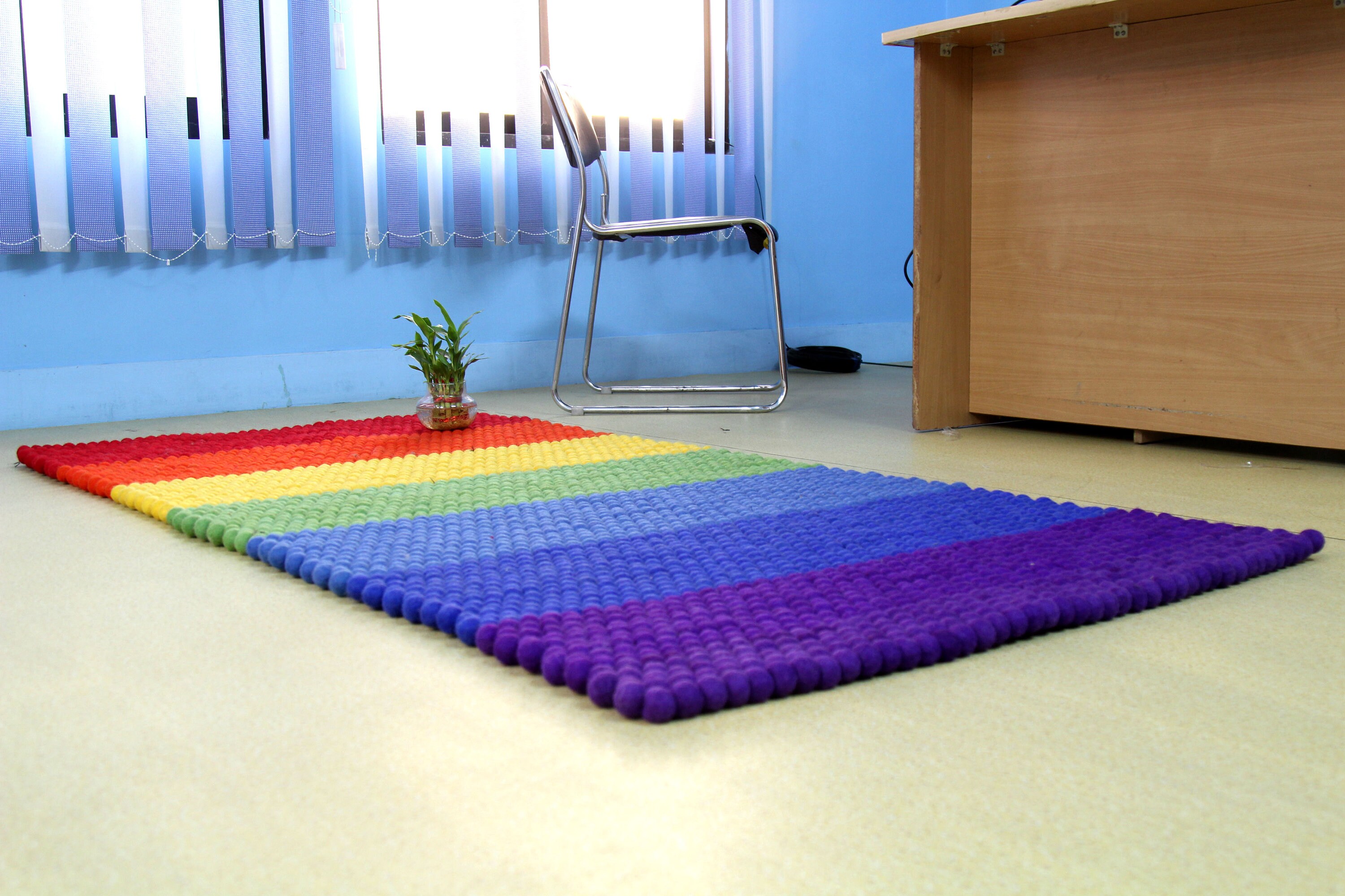 Felt Ball Yoga Rug Handmade Pom Pom Mat Choose Size 90 CM Etsy Canada