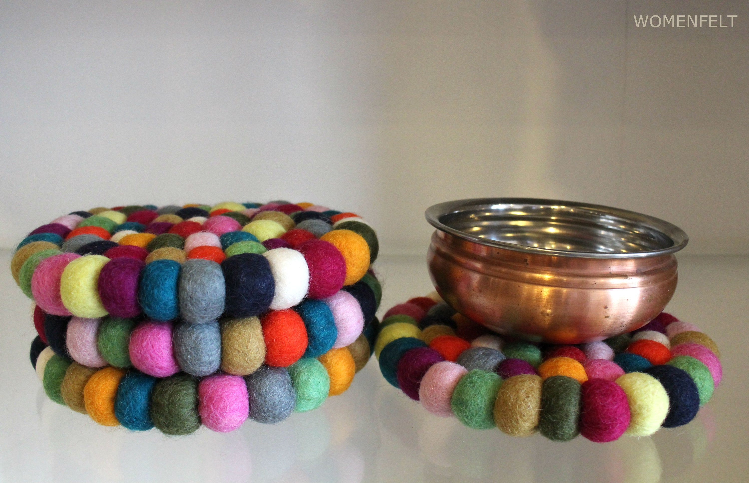 Multicolor Trivet / Rainbow handmade Trivet / Felt Ball Trivet Etsy