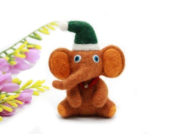 Felt Elephant Ornament - Wool Felted Animal Ornament - Elephant Christmas Ornaments - Needle Felted Animal - Woolen Kids Toy -Christmas Gift