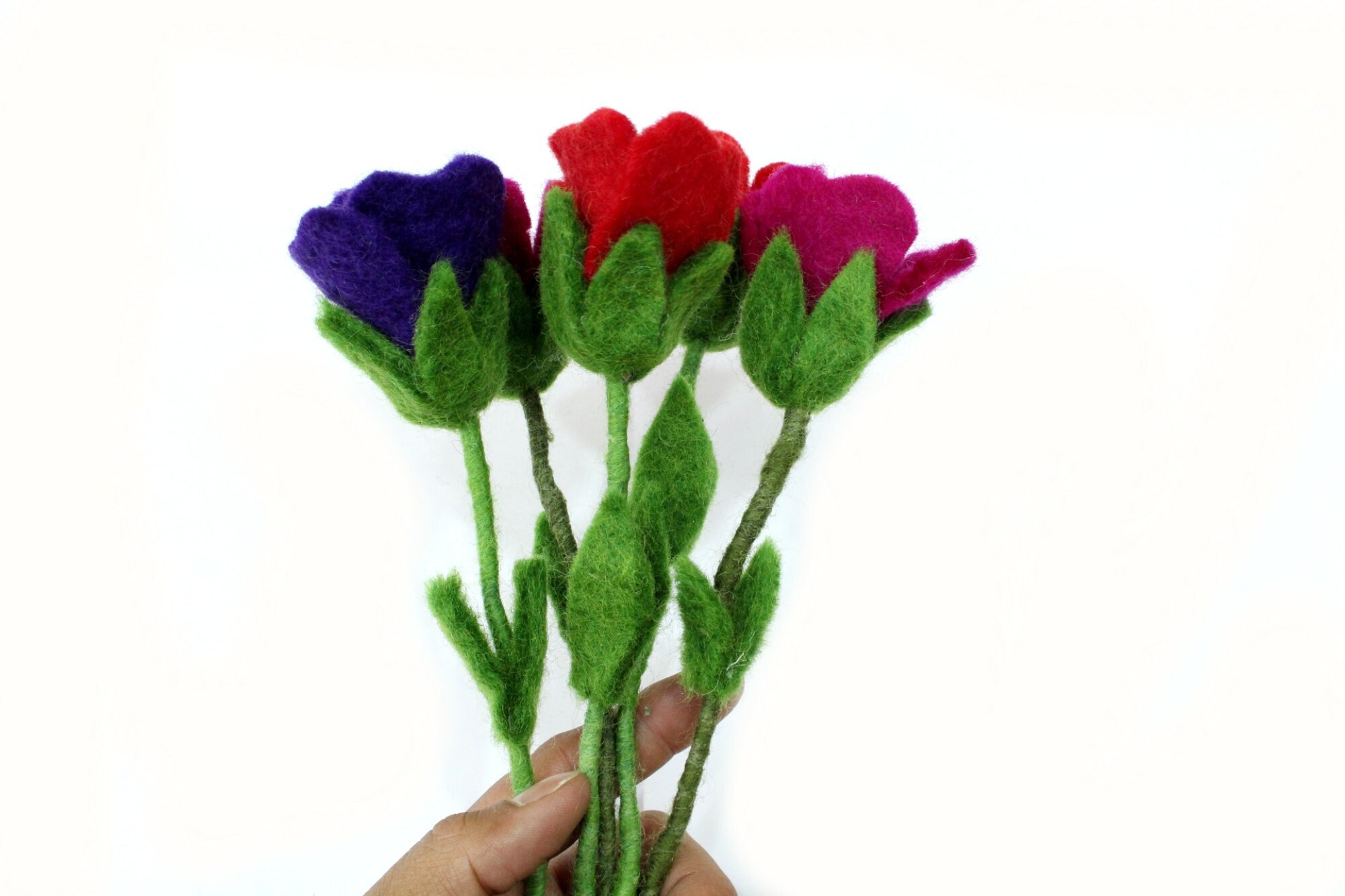 Set Of 5 Long Stem Flowers Handmade Felt Flower Bouquet Etsy
