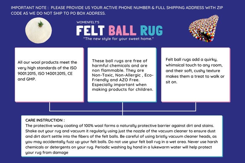 Felt Ball Carpet Handmade Wool Pom Pom Rug Red Rectangular Etsy