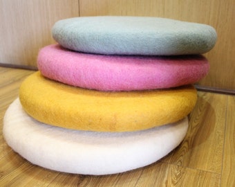 35 CM Wool Round Cozy Chair Cushion - Round Felt Chair Pad  - Natural Handmade Seat Pad - Wool Felted Chair Pad