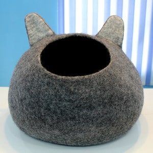 Cat Head Natural Gray Handmade Felted Wool Beds For Your Cat Cat Lovers Gift Made From Pure Natural Wool image 1