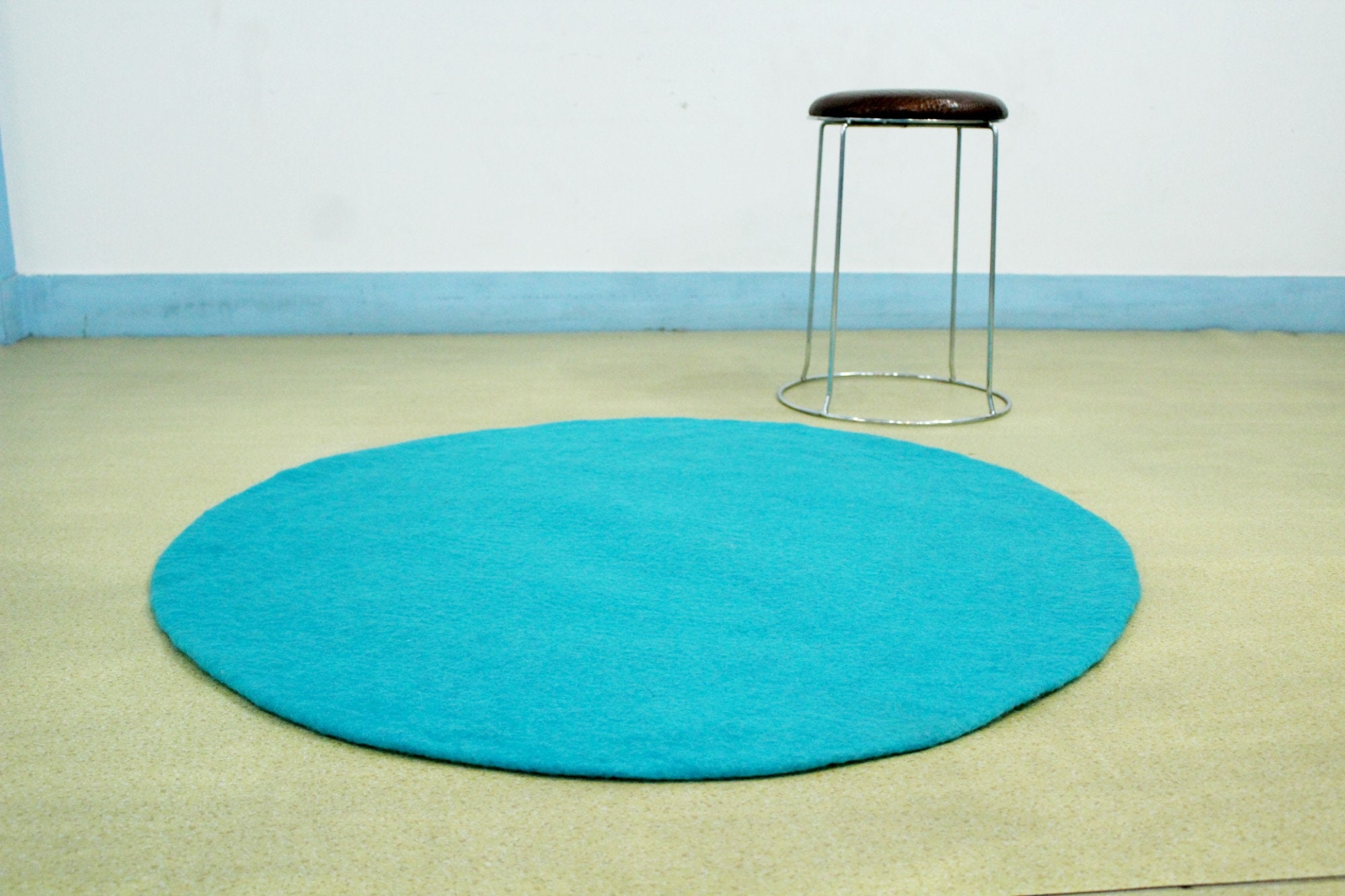 60200cm Felt Plain Mat Blue Round Rug Home and office Etsy