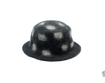 Black Hat With White Dots - Handmade Pure Wool Felt Hat - Gifts - Ladies Hat - Pure Wool Felted Hat - From Nepal