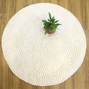 White Felt Nursery Rug |  40- 500 CM Wool Round Rugs - Perfect carpet for kids room and Living room