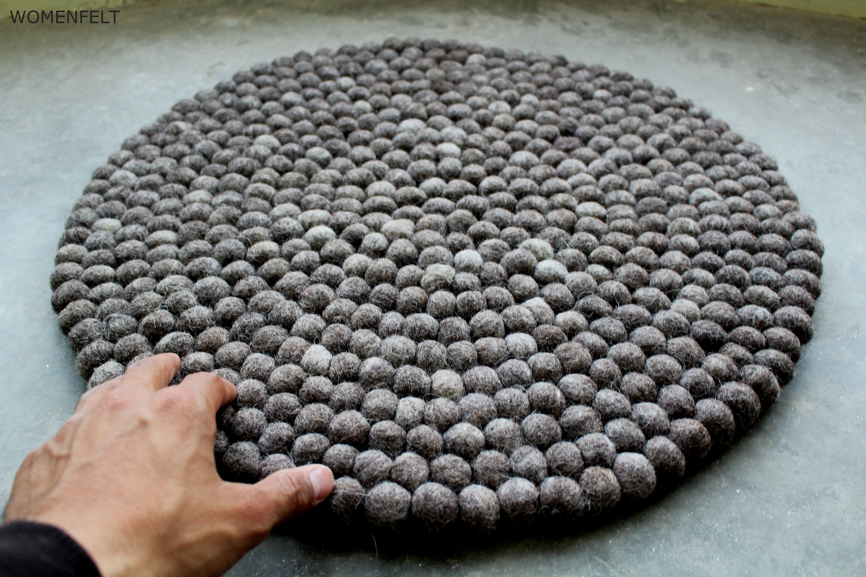Felted wool rug 40300 cmFelt Ball RugGray with round shape Etsy