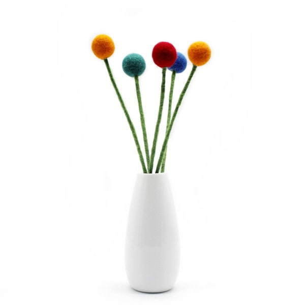 Pom Pom Craspedia Flowers | Set of 5 | Handmade Wool Colorful Balls flower Set | Billy Balls Flower | Home Decoration
