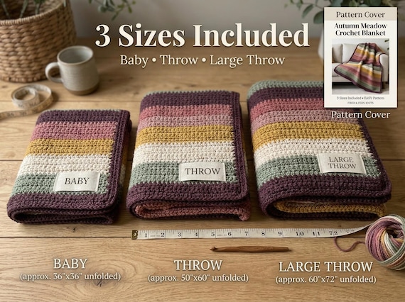 Beginner Crochet Blanket Pattern, Boho Moss Stitch Throw, Self-Striping Yarn (PDF Download)
