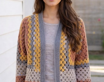 Patrón de cárdigan hexagonal de ganchillo en PDF, patrón de punto de abuela, tallas XS-5XL, tutorial para principiantes de suéteres.