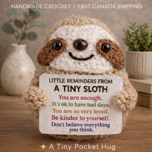 Crochet Sloth Pocket Hug | Affirmation Keepsake, Emotional Support Plush