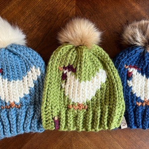 Build Your Own Chicken Knitted Beanie - Chicken Print Hat - Fall Hat - Pom Pom Beanie - Womens Beanie - Kids Winter Hat - Chicken Lady
