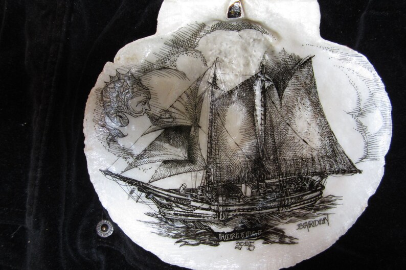 SCHOONER HERITAGE on Maine Scallop Shell image 4