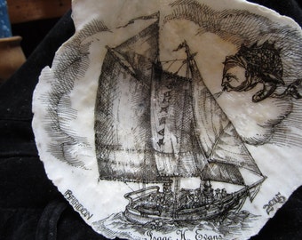 SCHOONER ISAAC EVANS on Maine Scallop Shell