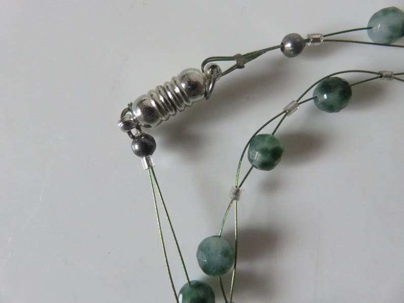 Dark and light mottled green beaded necklace Green wire twist necklace set Necklace /& earrings Set
