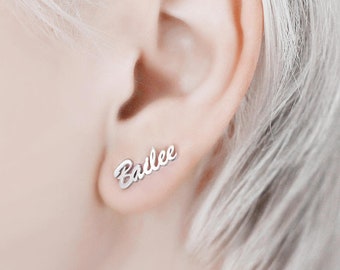 Sliver earring studs, engrave name, Name Earrings, Minimalist , Personalized Earrings, custom Earring, Gift for Her , BridesMaid Gift
