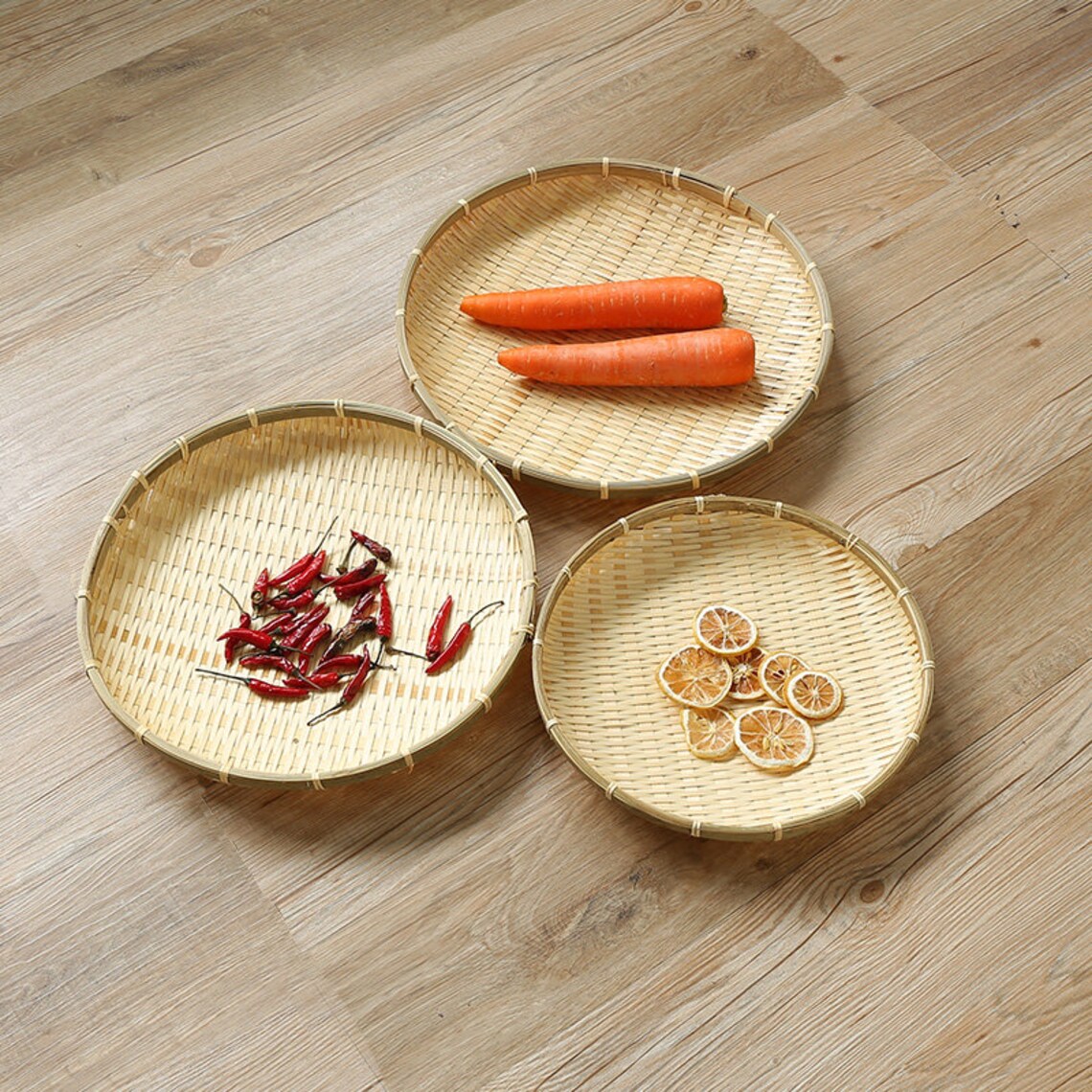 Vintage Bamboo Serving Trays Bamboo round Trays Bamboo Etsy