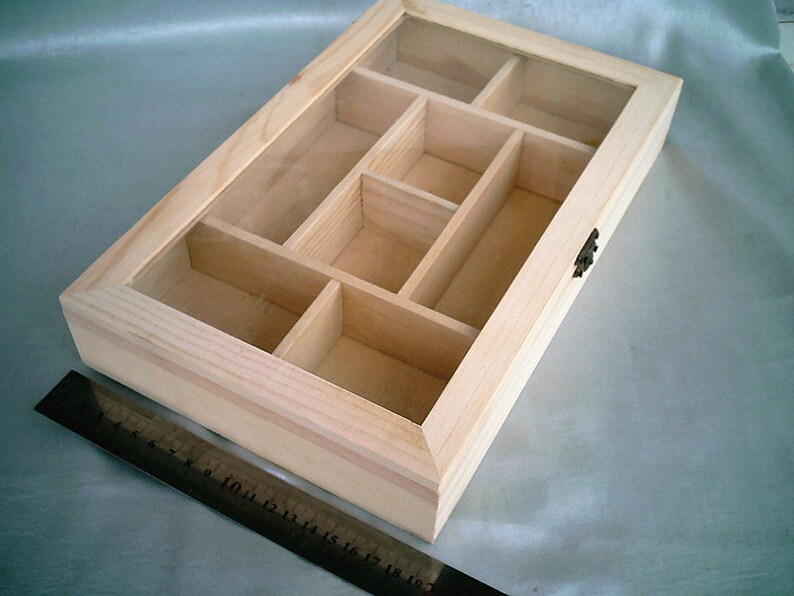 Wooden Jewelry Box Glass Cover 8 Comparts Received Boxes Etsy