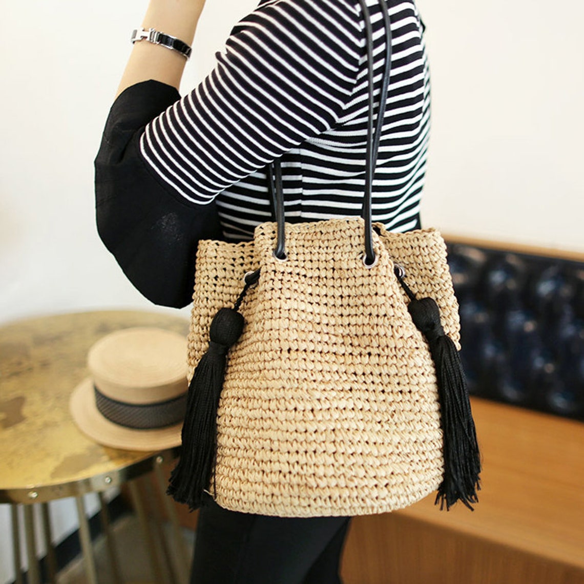 Handmade Straw Bag Summer Straw Handbag Handwoven Straw Tote Etsy