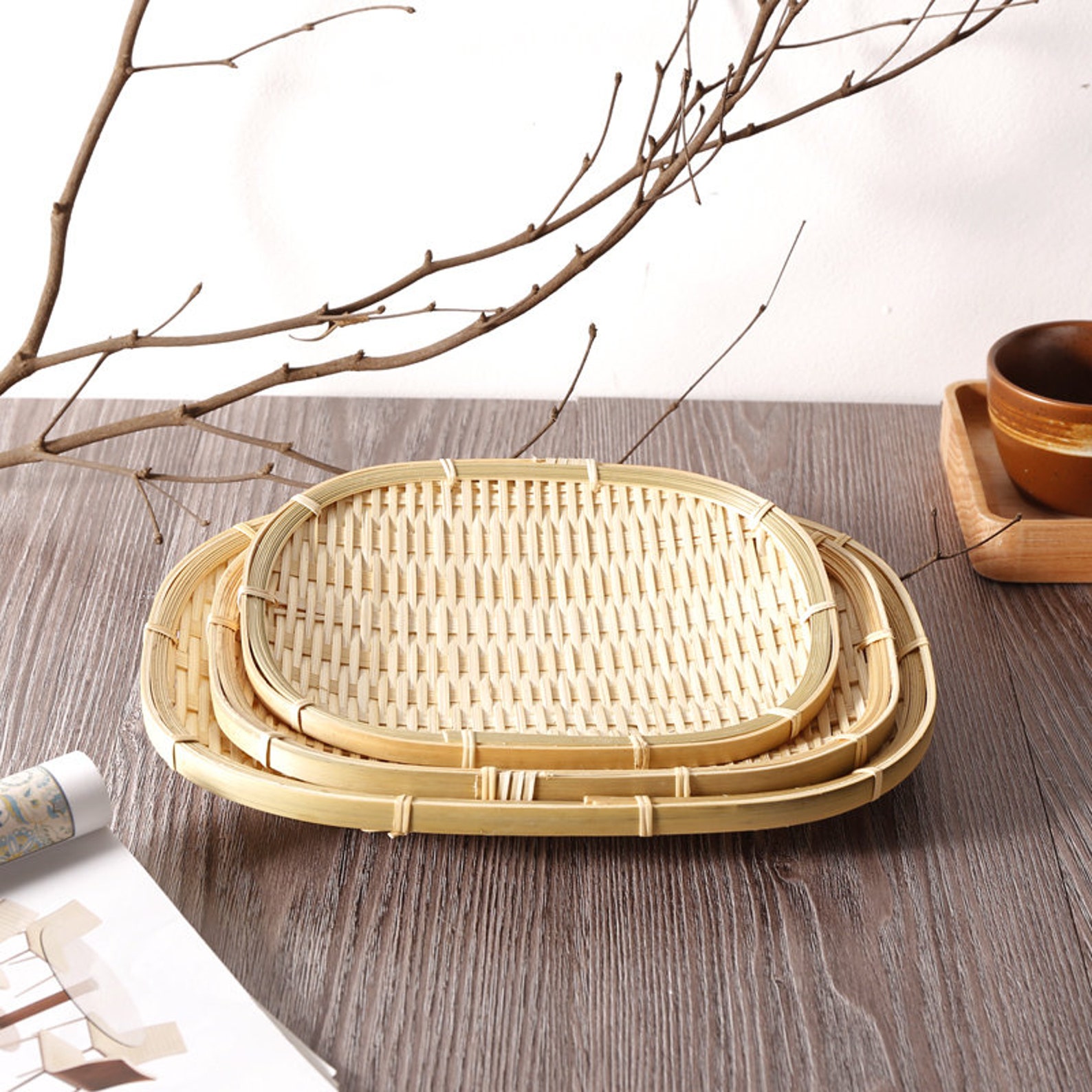 Vintage Bamboo Serving Trays Set of 3 Bamboo Trays Bamboo Etsy