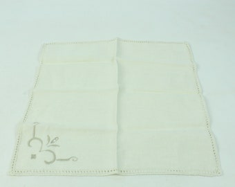 Vintage Beige Linen Embroidered Lace Napkins Set of 12