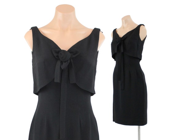 Vintage 60s Dress LBD Rosette Bow Sleeveless Dress
