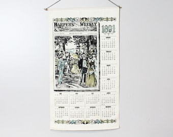 Vintage 70's Harper's Weekly 1891 Calendar Linen Fabric