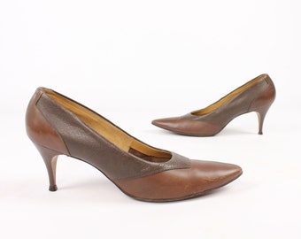 Vintage 50's Brown Leather Pumps 7