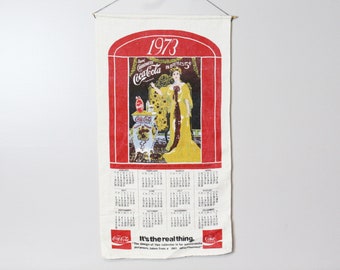 Vintage 1973 Coca Cola Calendar Linen Fabric Cloth