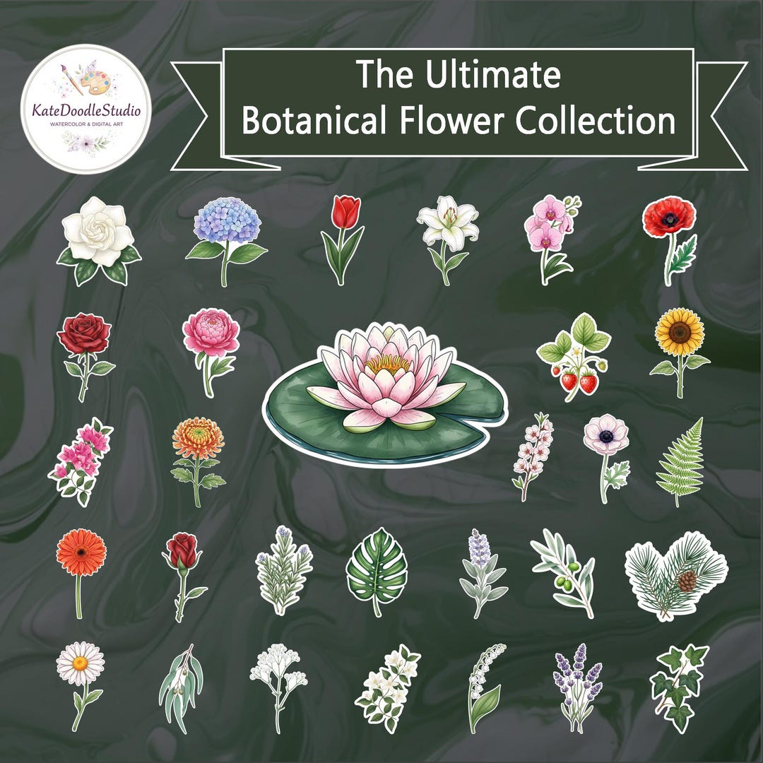 Botanic Blends Sticker Watercolor Flower Stickers, Botanical Clipart PNG, Commercial Use ...