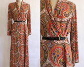 1940s rayon maxi dress M L vintage paisley wrap dress 40s dressing gown