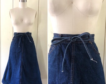 long denim wrap skirt