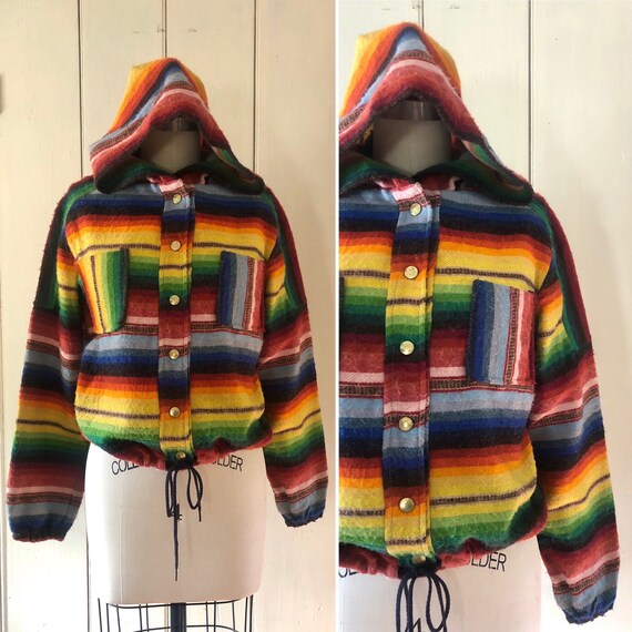 70s rainbow hooded jacket XS/S ~ vintage 1970s lig
