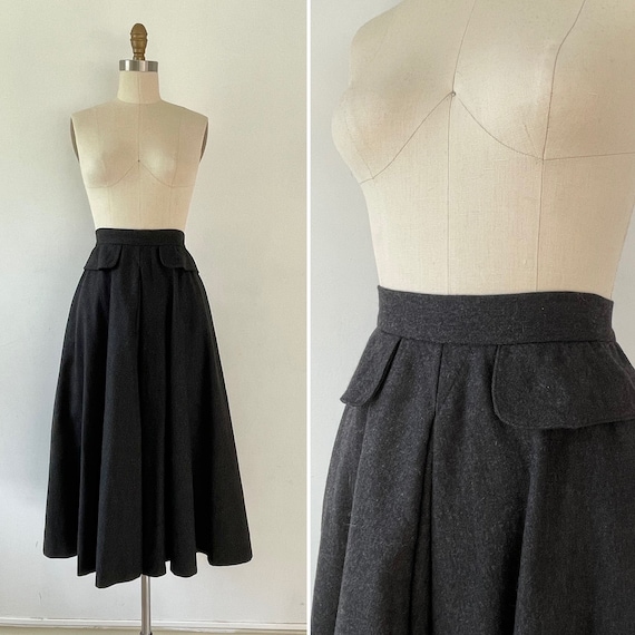 1970s flared wool skirt with pockets S ~ peplum de
