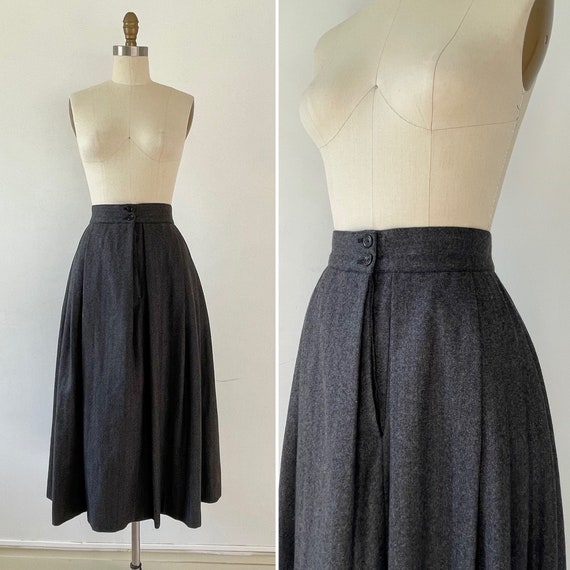 1970s flared wool skirt with pockets M/L ~ herring