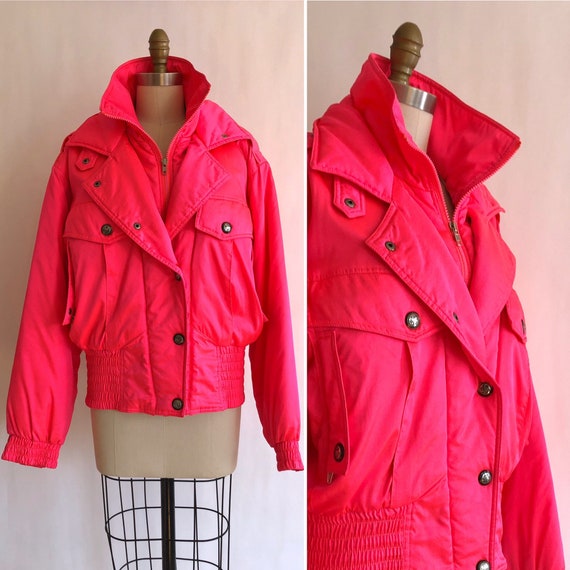 vintage highlighter pink nylon bomber jacket M-L ~