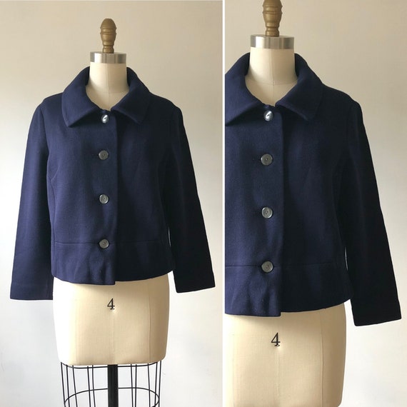 Early 60s wool knit cardigan L ~ vintage dark blu